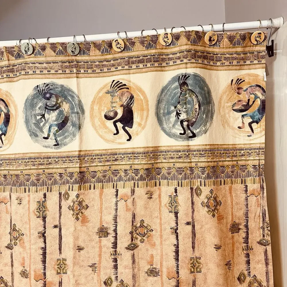 Vohann Southwestern Kokopelli Shower Curtain And Hooks 66X72 Terracotta Cotton